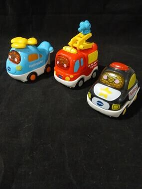 Vtech Go Go Smart Wheels Vehicles Lot of 3 Police Helicopter Fire Truck ALL WORK